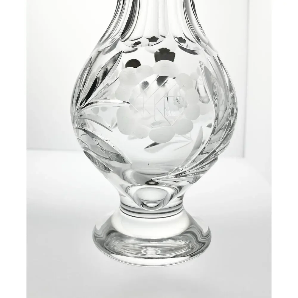Vintage Nachtmann Footed Presentation Rose Flower Etched Vase 9.75” Bleikristall